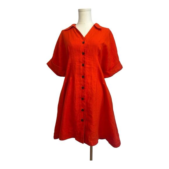 Madewell Dresses & Skirts - NWT Madewell Red Bright Flame Pleated Mini Shirtdress Size Medium 100% linen